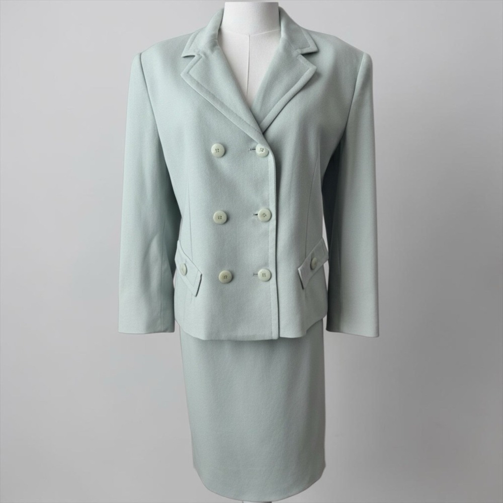 Vintage William Pearson 3 Piece Suit Set Mint Green Skirt Pants Blazer 12/14